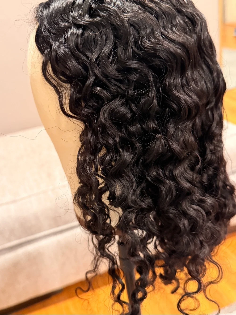 16” Natural Black Water Wave Human Hair Bob Wig 2x6 HD Lace Front 200% Den #231